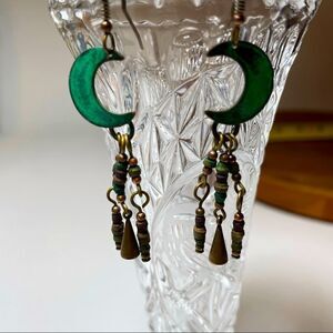 Crescent Moon verdigris copper patina earrings